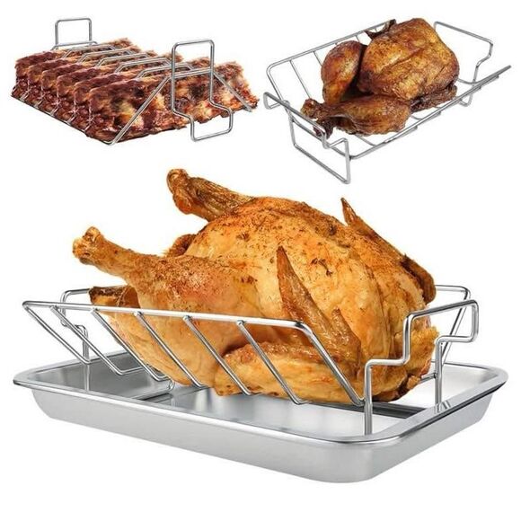 KEESHA Turkey Roasting RackStainless Steel V Rack for Roasting 13''x11'' - Picture 1 of 7